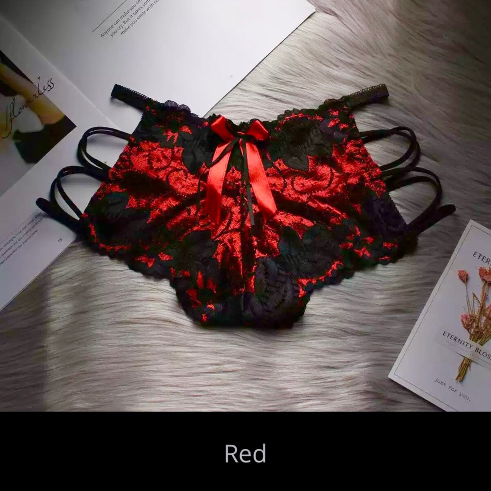 NWT red XS/S 1 sexy hipster panty 4 colors lace sides hollow out cage